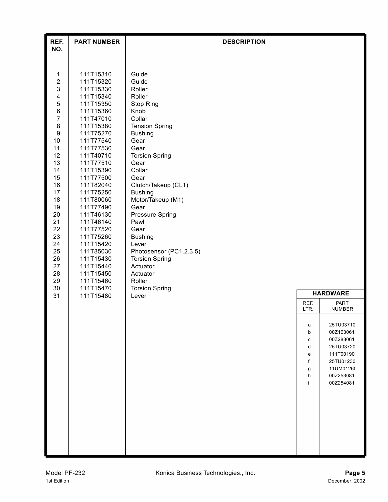 Konica-Minolta Options PF-232 Parts Manual-4